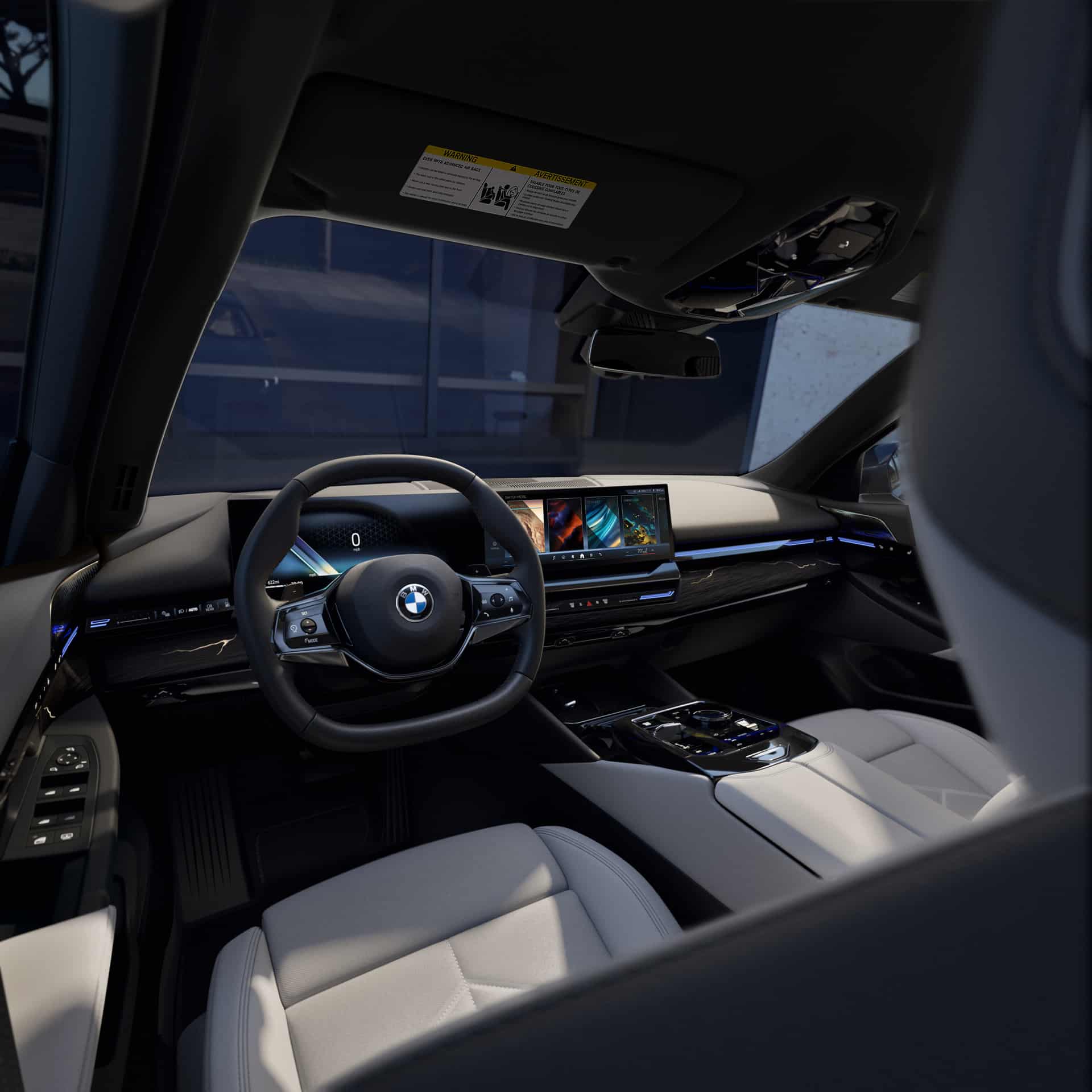 Steering wheel interior view of the 2024 bmw 5 series
