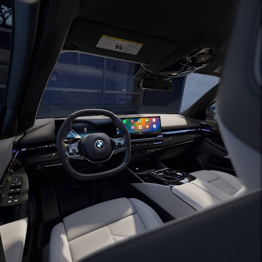 Interior of a BMW, displaying the software updates.